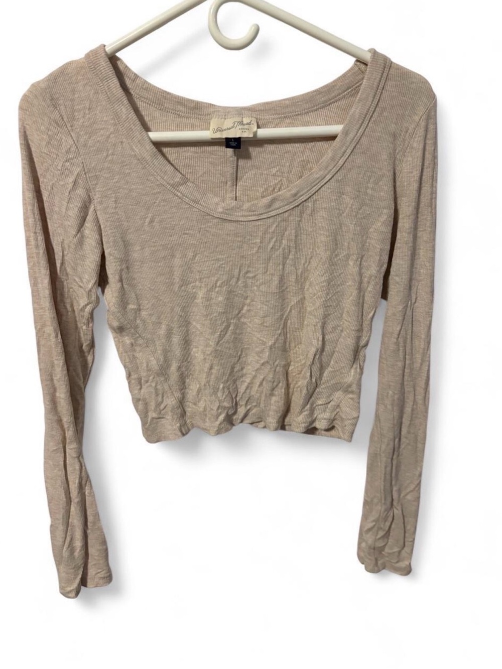 Universal Thread Taupe Cropped Scoop-Neck Long Sleeve Top